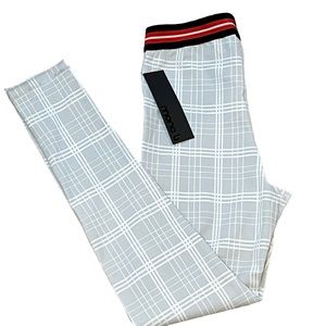 MONO B leggings small new with tags gray white red black plaid